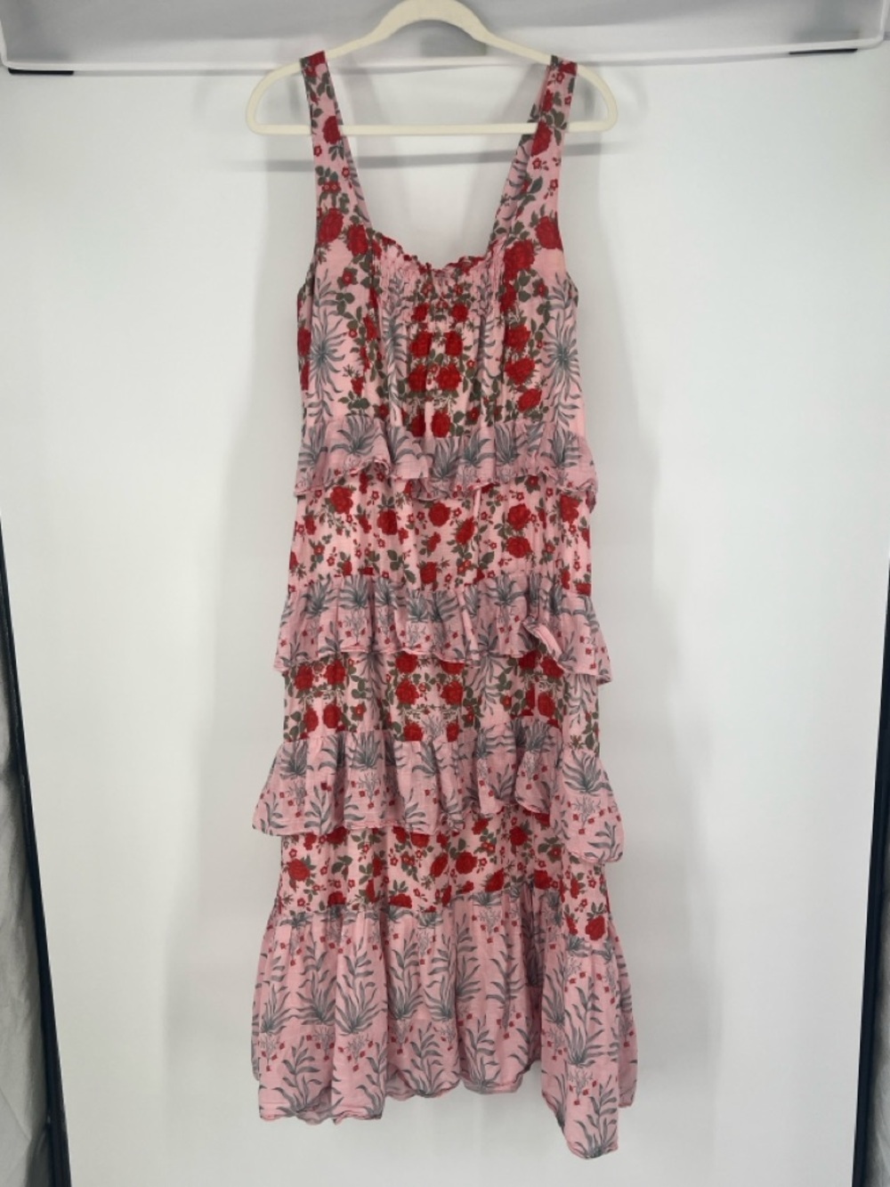 Anthropologie Sleeveless Square Neck Red Floral Ruffled Bohemian Maxi Dress S - Picture 4 of 10